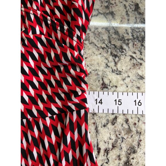 LBisse Red Geometric Wrap Dress Women’s  Stretch Knit Midi NWT Office Chic - Picture 8 of 10